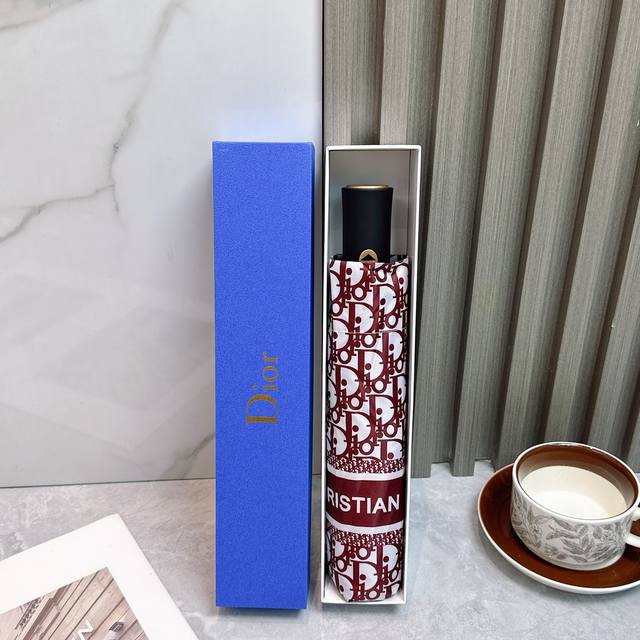 Dior 迪奥 新款爆款 三折自动折叠晴雨伞 选用台湾进口Uv防紫外线伞布 原单代工级品质