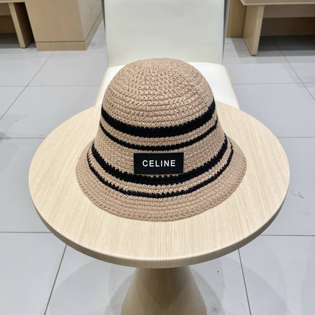 塞琳Celine复古线条春夏编织渔夫帽横条纹女帽子软顶盆帽百搭防晒出游遮阳