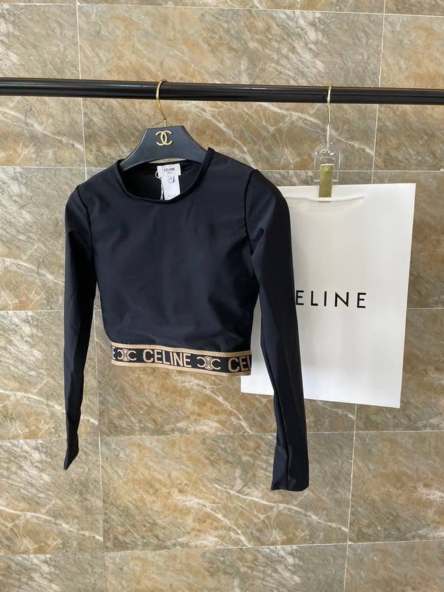 D Celine新款高弹力健身短款瑜伽服运动套装~长袖修身提臀显瘦打底裤脚 S M L Xl