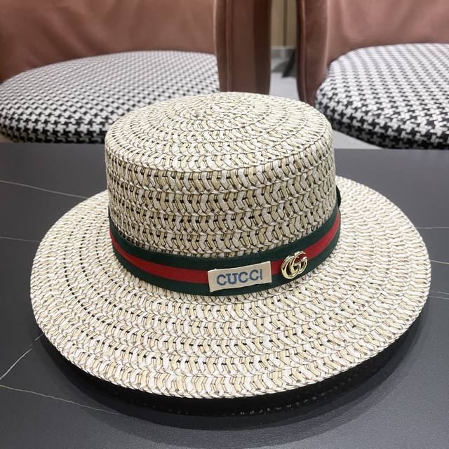 Gucci古奇 2025新款草编遮阳草帽沙滩风，简约大方，百搭单品～新品上架