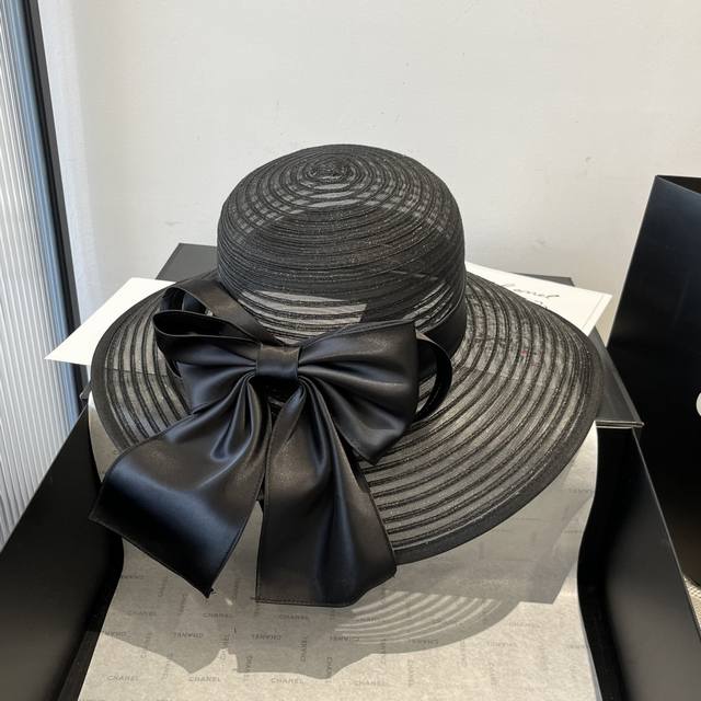l P Chanel香奈儿欧根纱名媛风礼帽，搭配绸缎蝴蝶结，头围57Cm