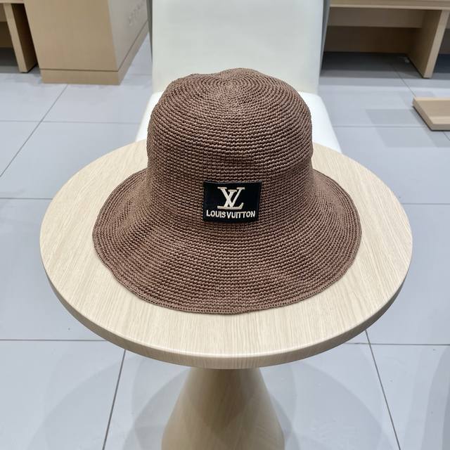 Lv路易威登夏细勾针遮阳帽纯手工细草太阳帽夏季仙女出游圆顶草帽防晒遮阳帽