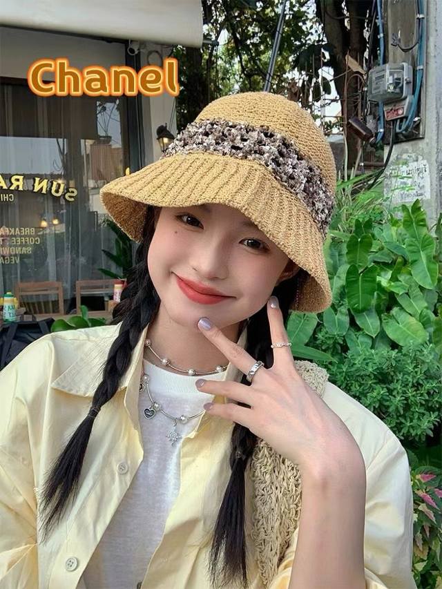 Chanel 香奈儿日系镂空编织渔夫帽子女春夏季2025新款遮阳防晒大头围韩版显脸