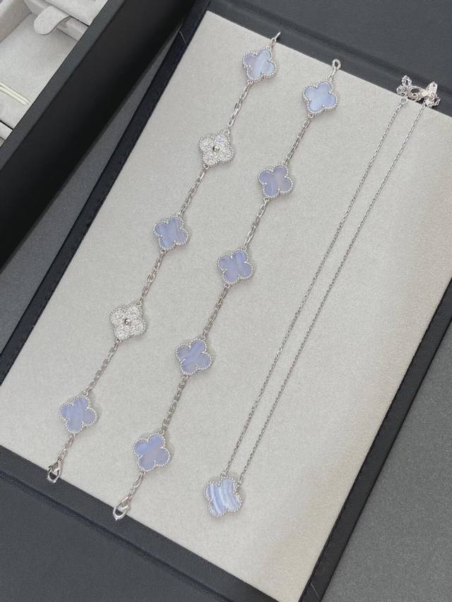V金材质Vca白金色紫玉髓间钻五花项链