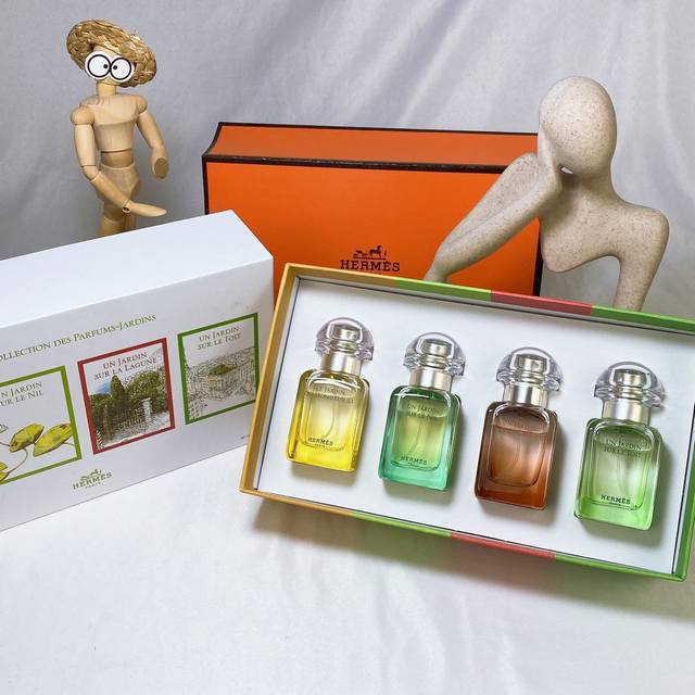 专柜品质 Hermes 爱马仕花园尼罗河中样四件套香水30Ml*4支，带喷头 套装包含：1尼罗河花园30Ml 香调:花香果2泻湖花园30Ml 香调:水生花3屋顶