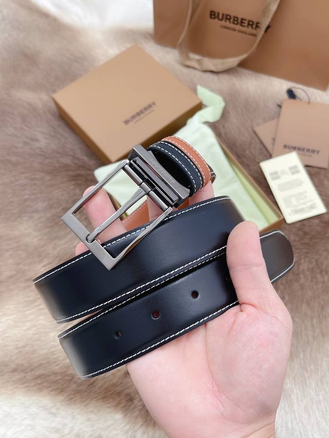 burberry博柏利男士腰带 贸易公司订单出口意大利 正品尺寸3.5Cm 代工厂P原厂皮料订制 黄铜五金真空电镀打造臻品 顶级