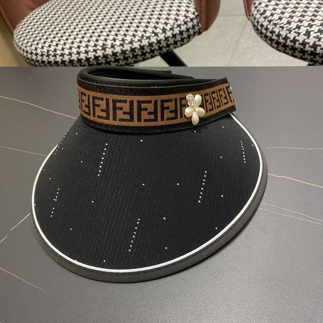 苍迪Fendi新款大帽檐空顶帽女夏季户外太阳帽网红无顶防晒 帽海边骑行遞阳帽
