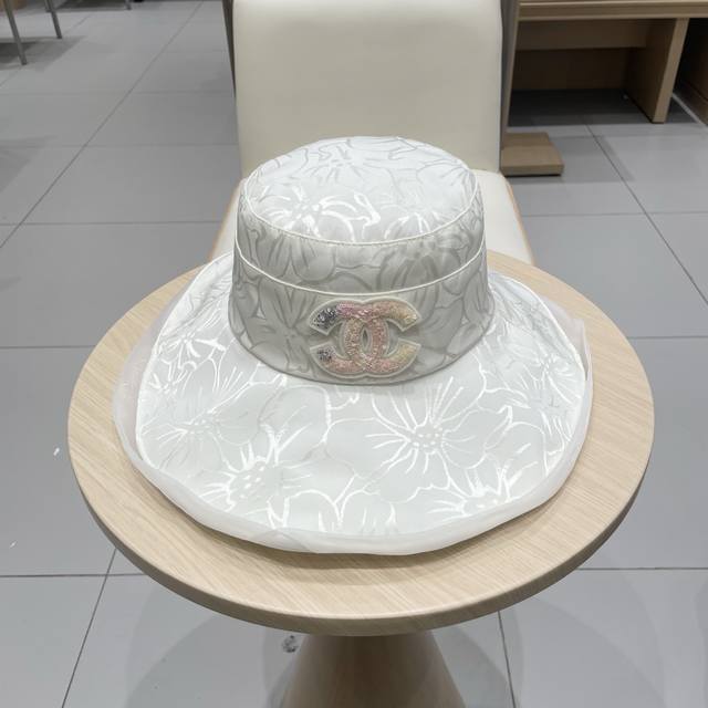 chanel香奈儿新款春夏季渔夫帽女出游遮阳防晒大檐沙滩帽子透气蕾丝纯色布帽潮