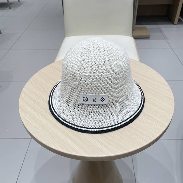 louisvuitton路易威登手工编织盆帽遮阳防晒帽子女韩版镂空透气夏季可折叠显脸小渔夫帽