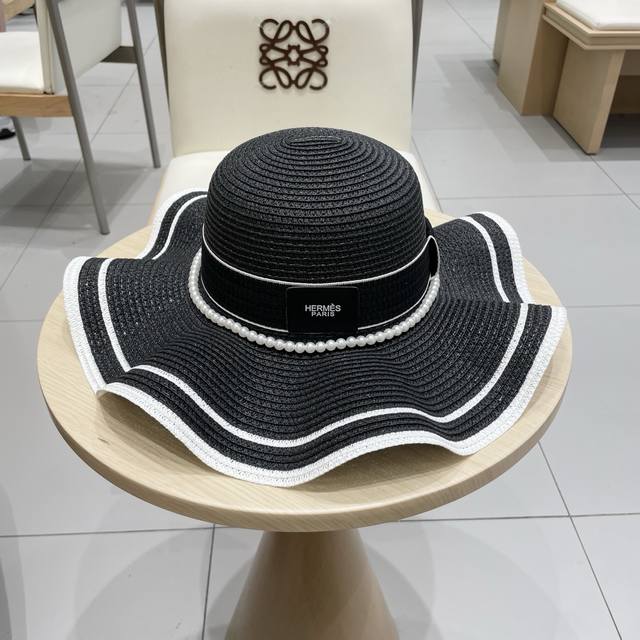 爱马仕新款草帽，圆顶顶礼帽，头围57Cm