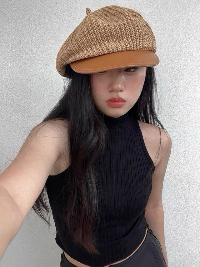 香奈儿Chanel复古日系牛奶丝八角帽子女百搭镂空时尚显脸小短沿英伦南瓜帽夏天