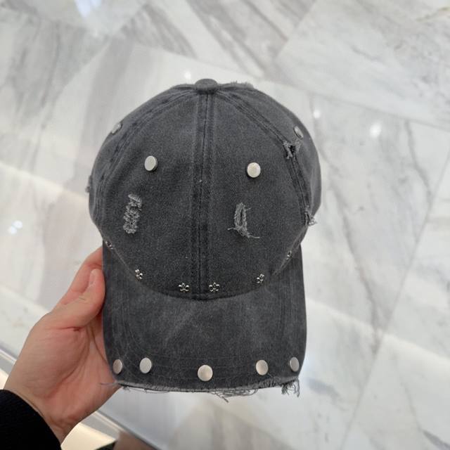 chrome Hearts 克罗心早春韩版时尚复古做旧破洞帽子磨损设计百搭棒球帽鸭舌帽