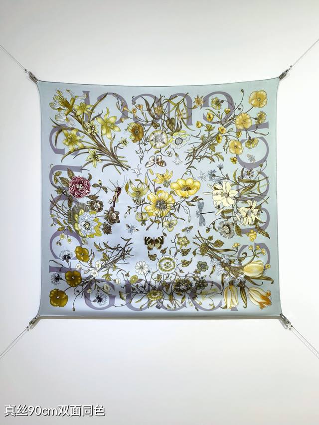 sgc2502 18姆米双面 90X90Cm斜纹真丝 古驰 Flora花卉