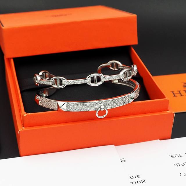 hermes 爱马仕猪鼻子柳丁满钻半圈手镯Xb758