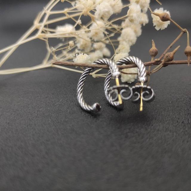 david Yurman 单扭线银色耳环，大号内径约4Cm，小号内径约1.5Cm。 编号Dyeh-003。Dyeh-005
