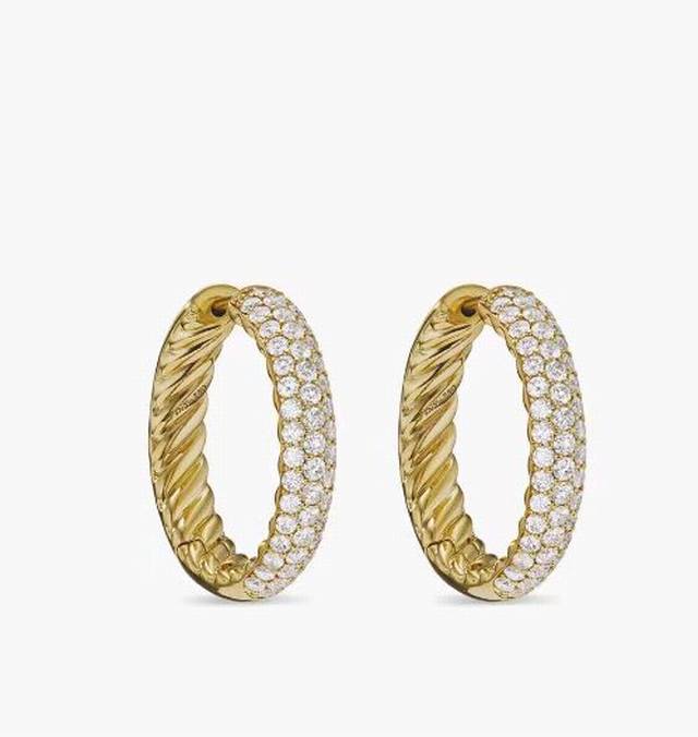 上新。David Yurman 金色半满钻耳钉 尺寸25.4X4.8Mm 编号Dyeh-079
