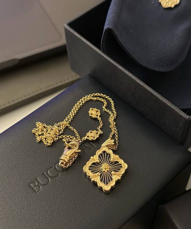 v金材质精工布契拉提大号蓝珐琅项链