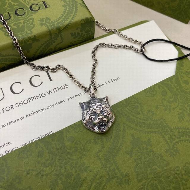 gucci古驰双G老虎头项链 尺寸：555Cm