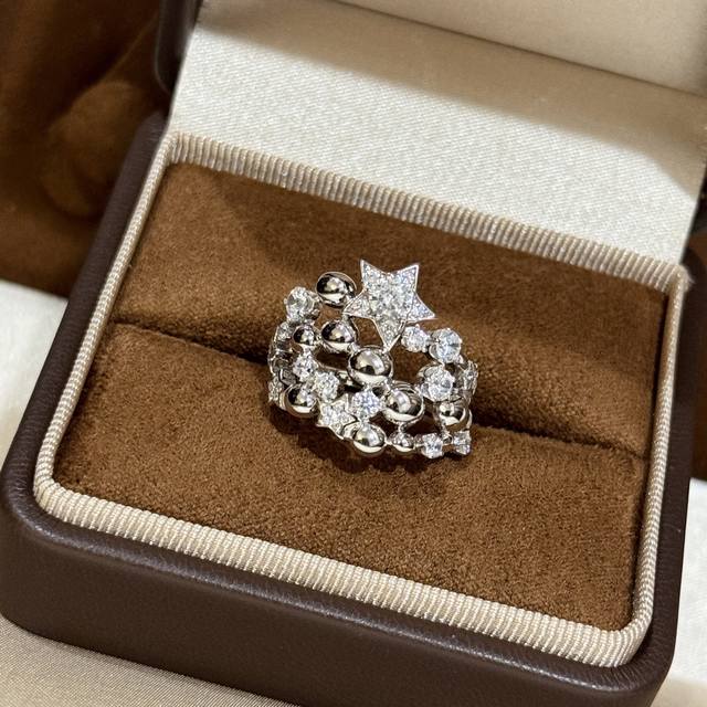 a6010 中古风 小香风 繁星 点点 双星戒指 精工打造S925纯银材质电镀厚金 不褪色不过敏 铂金色 678码齐 纯银戒指