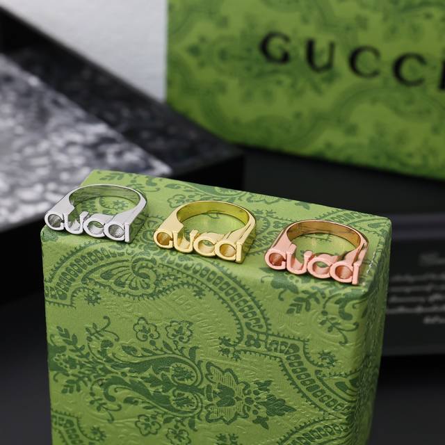 三个颜色[新年礼物]Gucci古驰“Gucci”字母造型戒指尺寸6-11