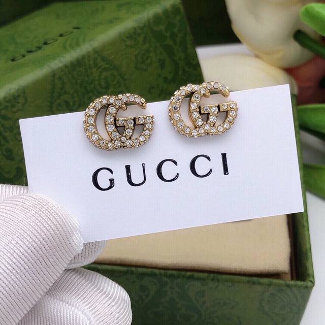 编号Ged0056 Gucci古驰新款双G镶钻耳钉迷你
