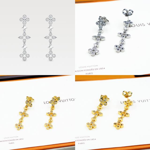 驴家Dentelle One Row 耳环做工精巧。源自高级时装蕾丝的镂空设计，由标志性 Monogram 花卉图案组成，手工镶嵌锆石装饰。 耳环