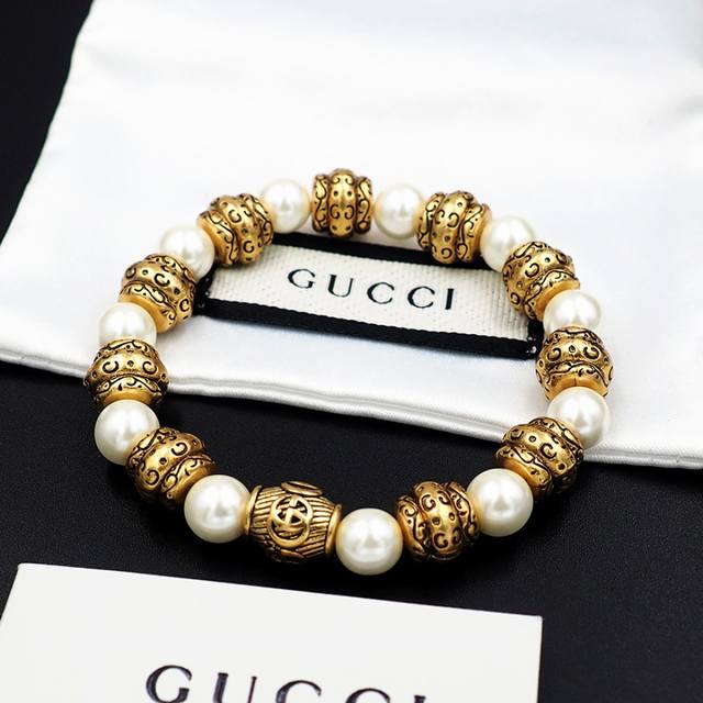 古驰Gucci复古金属珍珠手链