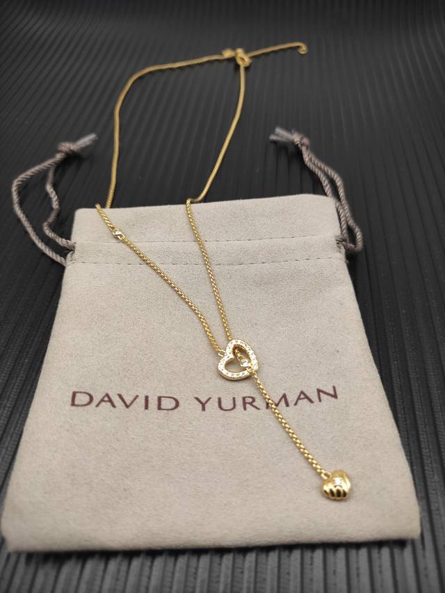 david Yurman 金色双心镶钻项链 链条粗1.5Mm 长度45+5Cm延迟链 编号Dyxl-172
