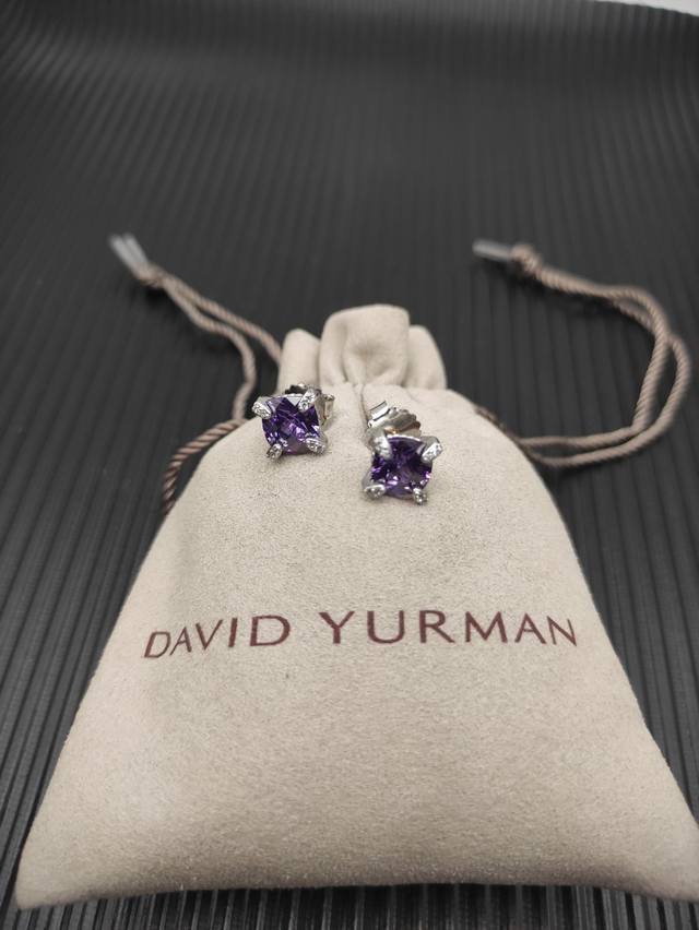 david Yurman主石8Mm四爪镶紫钻耳钉 编号 Dyeh-132