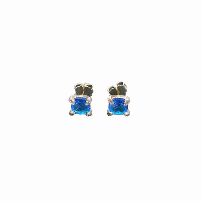 david Yurman主石8Mm四爪镶蓝钻耳钉 编号 Dyeh-130
