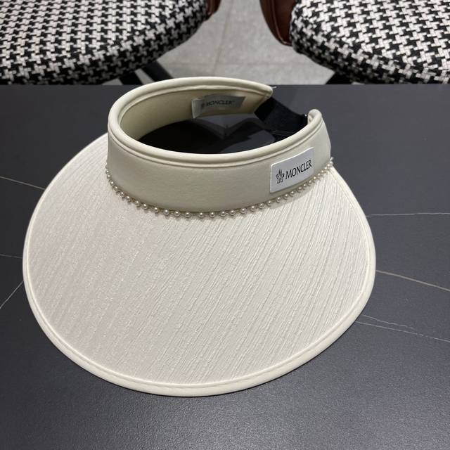 Moncler蒙口 帽子女夏天空顶帽高级感珍珠遮阳帽防紫外线 透气遮脸太阳帽潮