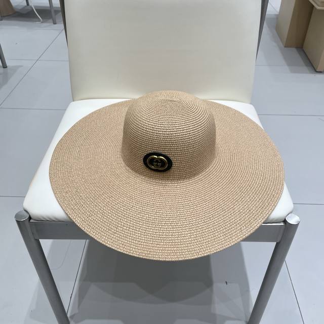 Gucci古奇定制草色草帽女夏季旅游沙滩帽大帽檐遮阳帽子海边度假防晒太阳帽