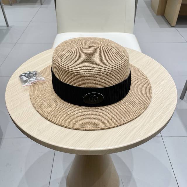 Gucci古奇新款平顶礼帽 细辫草帽子 头围57Cm