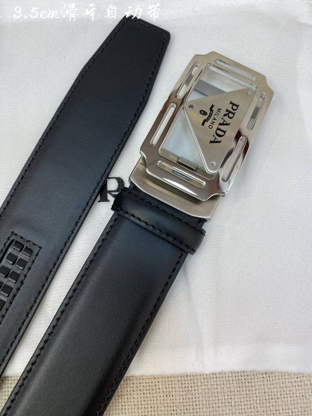普拉达男士自动腰带- 宽度34Mm 316精品钢扣 精工打造 手感柔软 可以裁剪顶级 原单带150