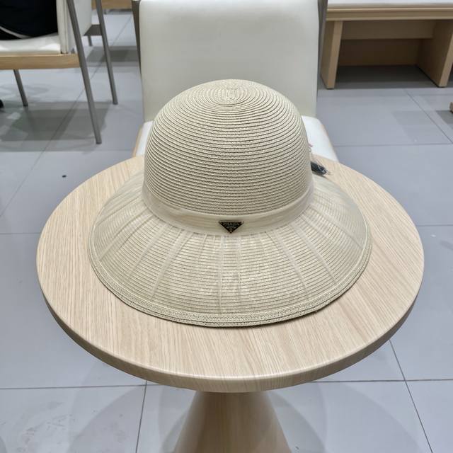 普拉达prada新款韩版蝴蝶结遮阳帽子可折叠防晒帽沙滩甜美大帽檐渔夫帽女款夏