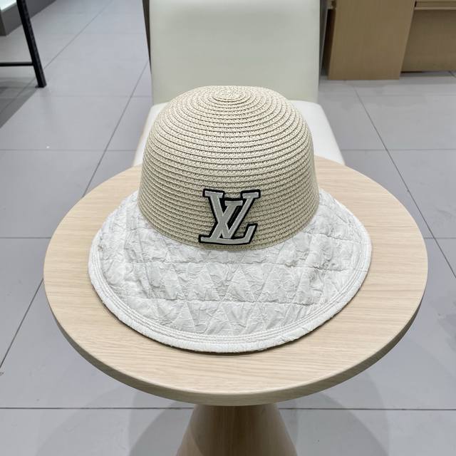 路易威登Lvlouisvuitton蝴蝶结渔夫帽女夏季遮阳防晒草帽时尚洋气拼接草编显脸小盆帽