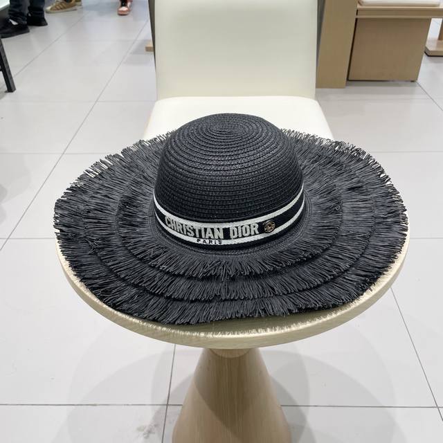 Dior迪奥新款盆帽 流苏名媛风草帽 头围57Cm