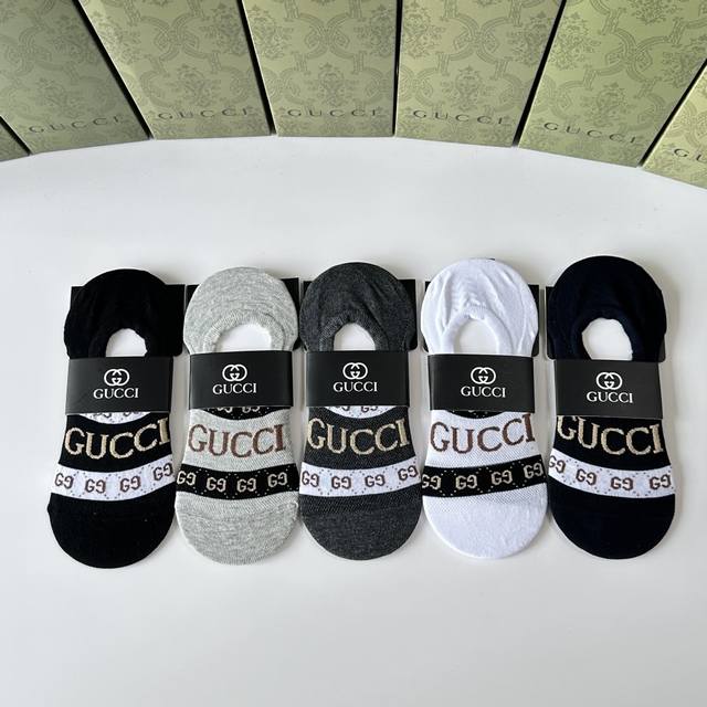 特 配专柜包装 gucci 古驰 新款船袜隐形袜堆堆袜袜子 一盒五双 专柜同步筒袜袜子 大牌出街 潮人必备超好搭