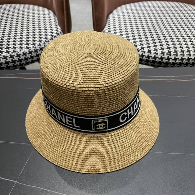 Chanel香奈儿 新款小香风平顶盆帽草帽出街必备