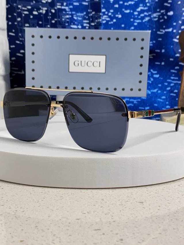Gucci古奇 2025男士新款偏光太阳镜驾驶遮阳 墨镜开车百搭方框防远光 双梁男女通用