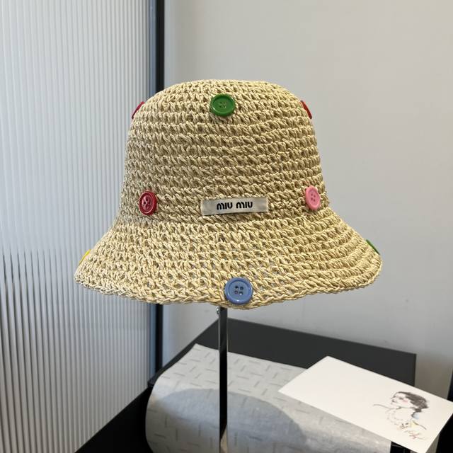miumiu缪缪新款手钩草编帽 遮阳沙滩帽 头围57Cm