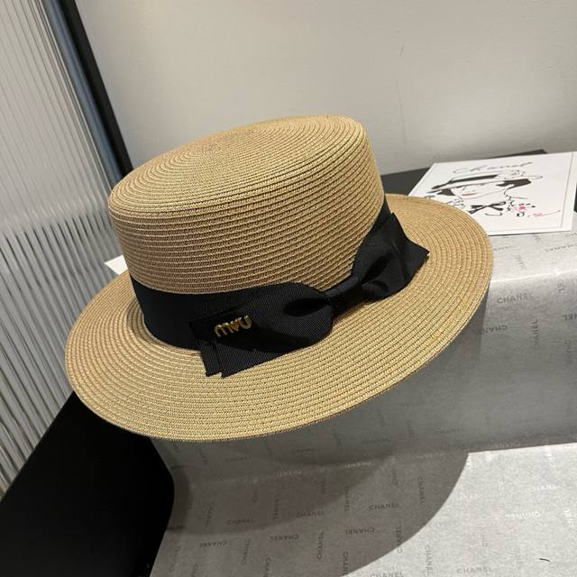 miumiu缪缪新款平顶礼帽 台湾pp草面料 高级定制 头围57Cm