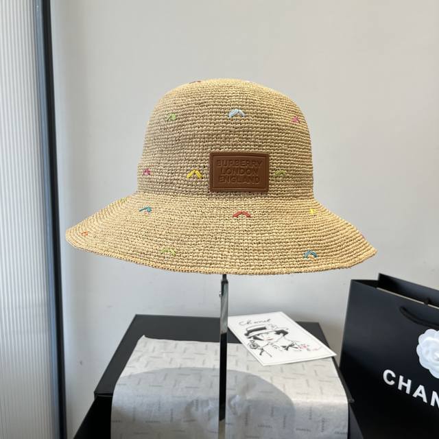 burberry巴宝莉新款拉菲草帽 重工打造 纯手工拉菲草帽 头围57Cm
