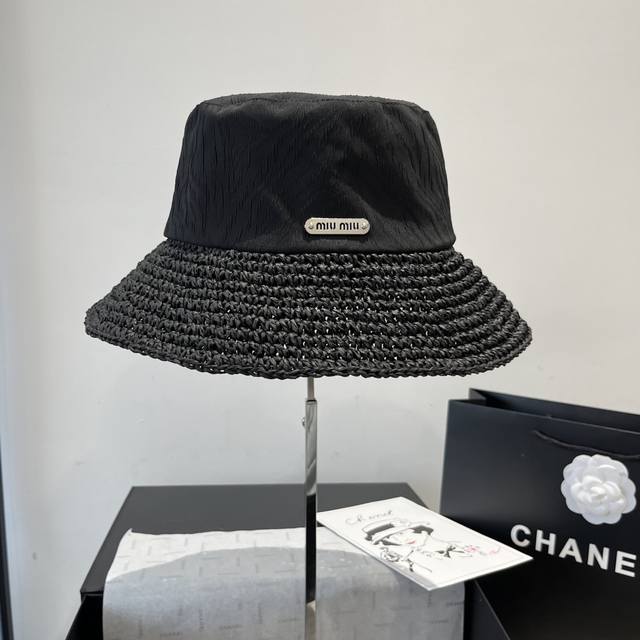 Miumiu缪缪新款渔夫帽 编织拼接金丝面料 头围57Cm