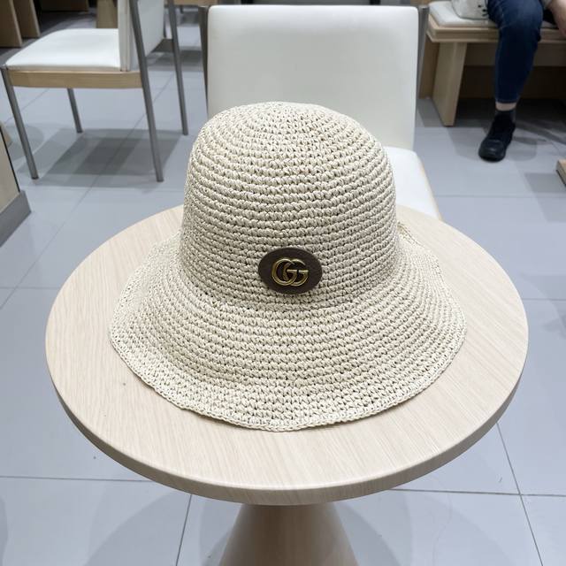 Gucci古奇帽子女夏天韩版小沿草帽遮阳渔夫帽日系蝴蝶结防晒百搭可折叠盆帽