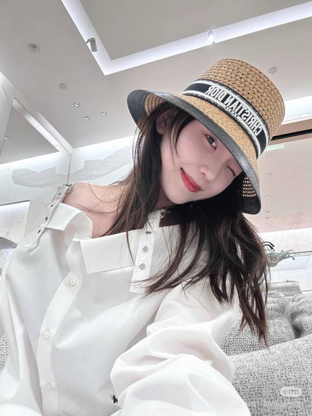 dior迪奥新款礼帽 台湾pp草帽沿 头围57Cm