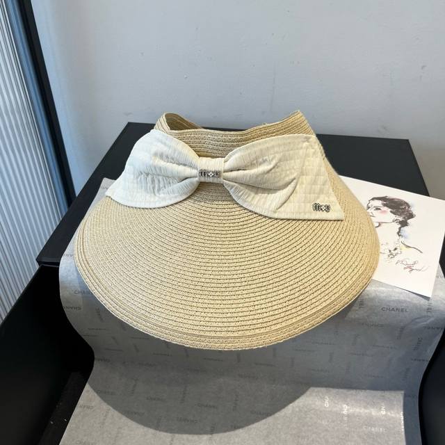 Miumiu缪缪新款蝴蝶结空顶草帽