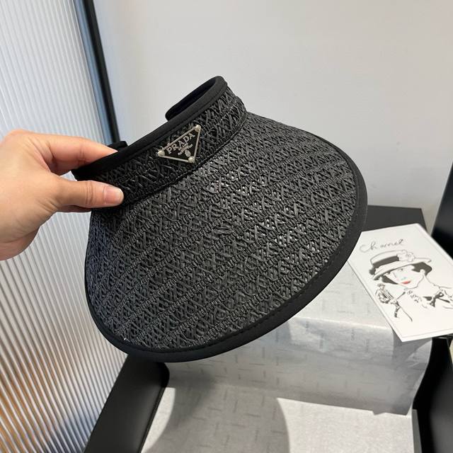 Prada普拉达新款空顶发箍遮阳帽，可调节，头围57Cm