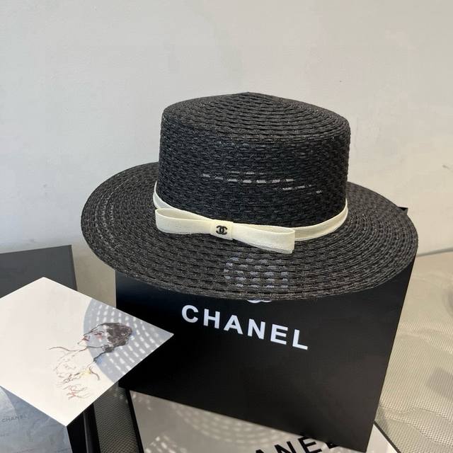 Chanel香奈儿平顶礼帽，镂空平顶帽，头围57Cm