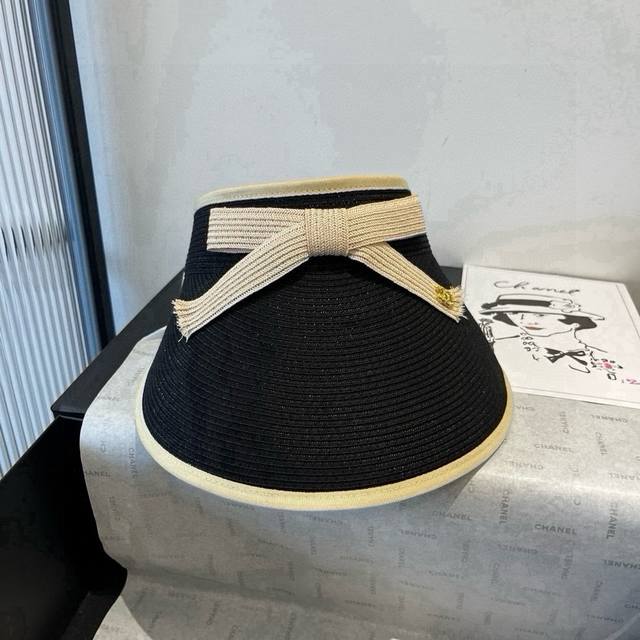 Chanel香奈儿空顶遮阳帽，Pp草面料，可调节